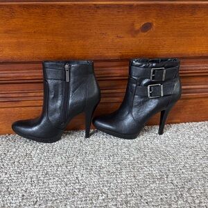 Nine West Black Heeled Boots with Buckle Detail